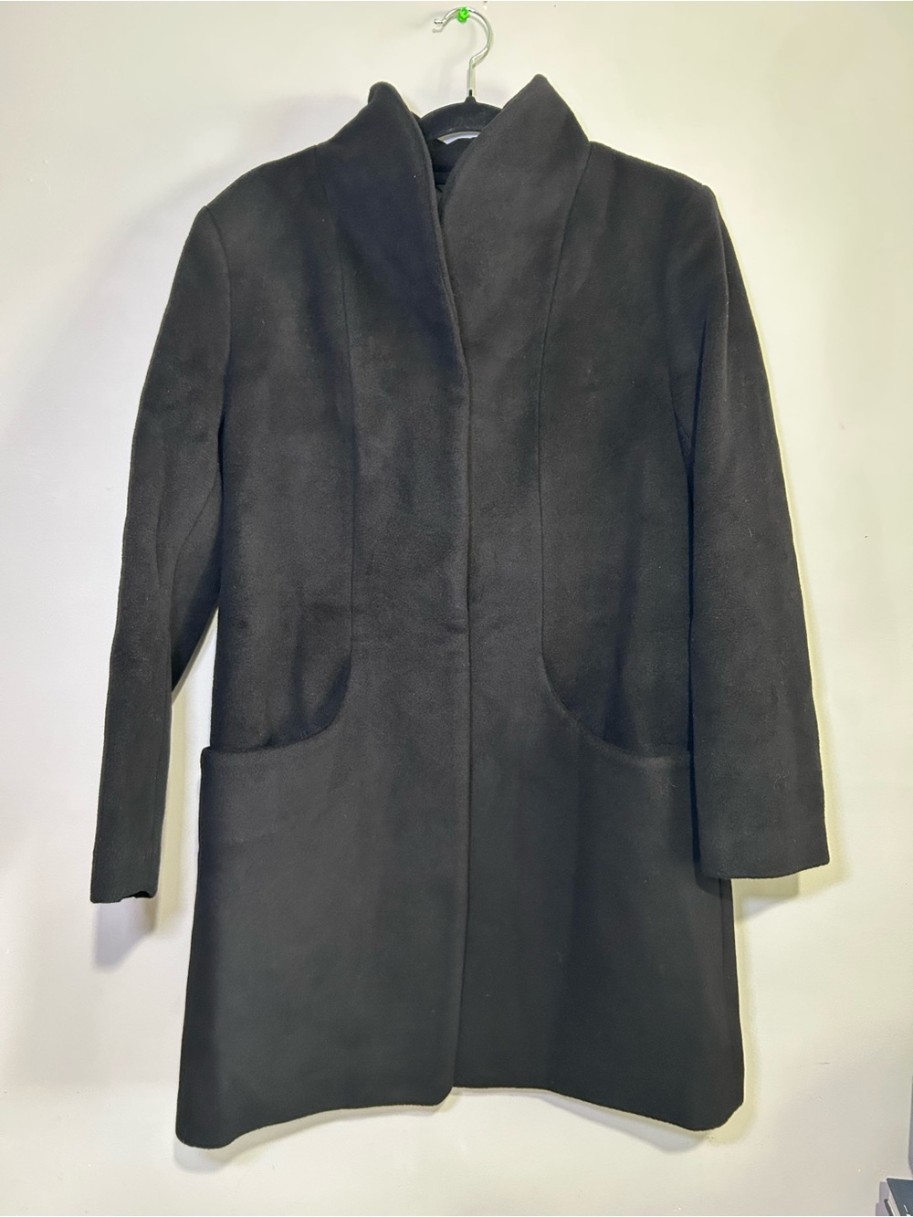 Quince Italian Wool Cocoon Coat Black Medium Wool Shawl Collar Quiet Luxury